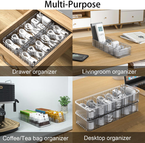 Cable Storage Boxes Organizers 2 Pack,Cord Charger Storage Organizer Box Case with 20pcs Cable Ties,Stackable,Clear...