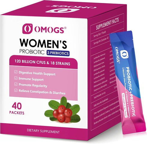 Women's Probiotic,120-Billion-CFUs, 18 Strains, with 3 Prebiotics and Cranberry Extract, Help for Immune Booster, Digestive Health, Gut Health and...