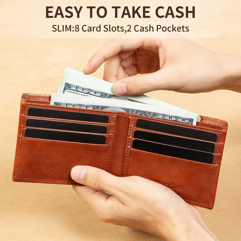 Men's Real Leather RFID Blocking Bifold Wallet Stylish Anti Theft Security (Brown-02)...