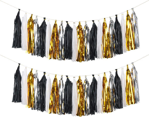 MerryNine Tissue Tassels Garlands 30PCS, 14 Inch Garland Banner Paper Tassels for Wedding, Baby Shower, Event & Party Supplies Decoration (Gold/Si...