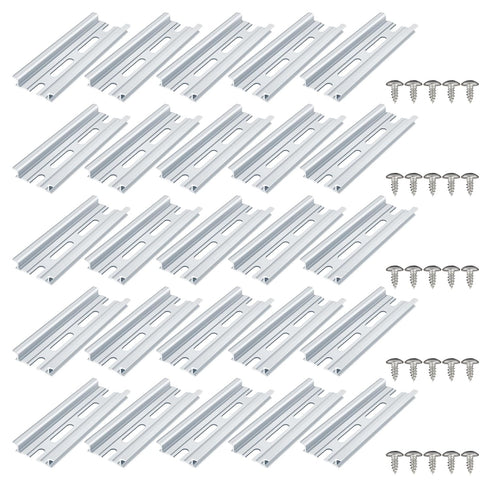20 Piece Aluminum DIN Rails, 4 Inches Long, 35mm Wide, 7.5mm High, Top Hat Slotted DIN Rail with RoHS, Extra Premium Screws Included for Hardware ...