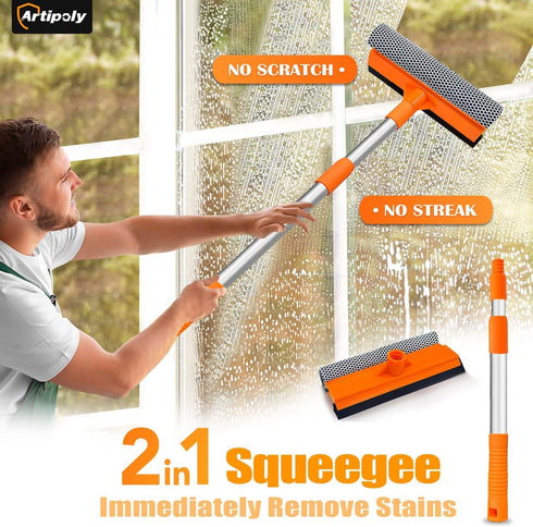 Squeegee for Window | 2-in-1 Window Cleaner Sponge and Soft Rubber Strip with Telescopic Extension Pole 18”-29” | Window Washer for Shower, Car Wi...