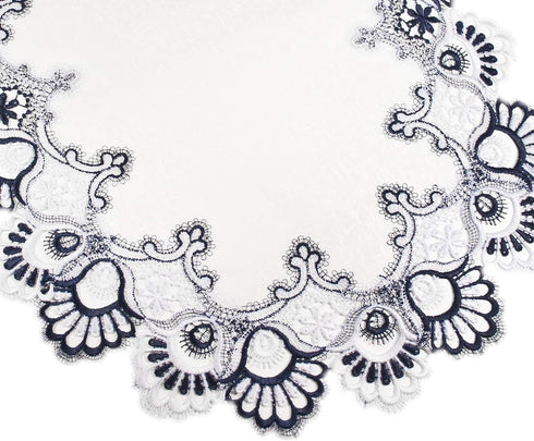 Linens, Art and Things White Navy Blue Jacquard Peacock Tail Lace Dresser Scarf Table Runner Coffee Table Runner (16Wx35L)...