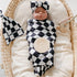 Little Jump newborn swaddle set with Matching Hat and Bow Set, Wooden Birth Announcement Card, Soft Stretchy swaddle blankets announcement outfit ...