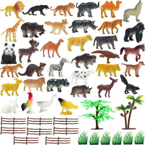 Animal Figurines Toys, 52 Pcs Small Mini Realistic Safari Zoo Plastic Animals Figures Learning Educational Toy Set for Kids Toddlers Jungle Wild F...