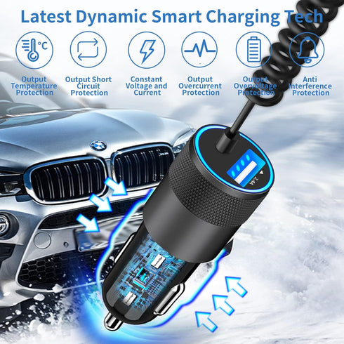 ?MFi Certified?iPhone Car Charger Fast Charging, Braveridge 4.8A Dual USB Power Cigarette Lighter Car Charger Adapter with 6FT Lightning Coiled Ca...