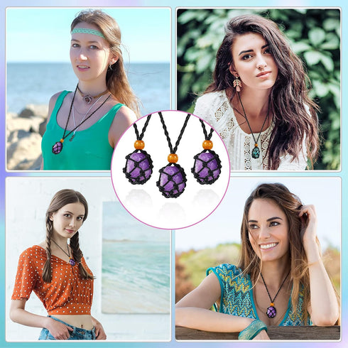 Hicarer 6 Pieces Crystal Cage Necklace Holder Empty Stone Holder Quartz Crystal Stone Necklace Cord Adjustable Cord Cage for DIY Jewelry Making...