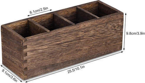 Wood Pencil Holder for Desk, Wooden Pen Pencil Organizer with 4 Compartment, Multi-Functional Desk Organizer for Pen Pencil Office Supplies Remote...