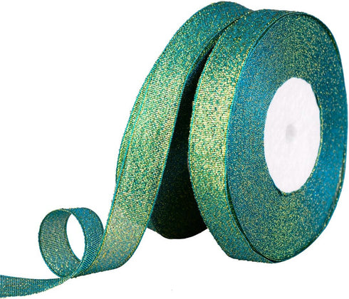 Feyarl Sparkly Green Ribbon 5/8-inch Wide by 50-yards(2 rolls X 25yd) Premium Metallic Glitter Ribbon for Christmas, Crafters, Holiday, Home Deco,...