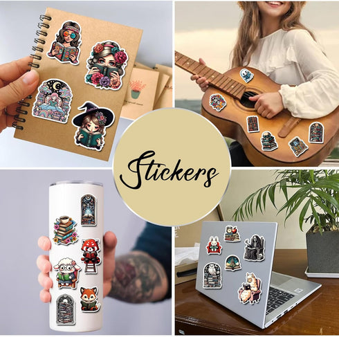 Pack 50 PCS Reading Book Stickers Waterproof Vinyl Decals Aesthetic Items for Adults Teens Lovers Readers Women Labels Decor Scrapbooks Laptop Pho...
