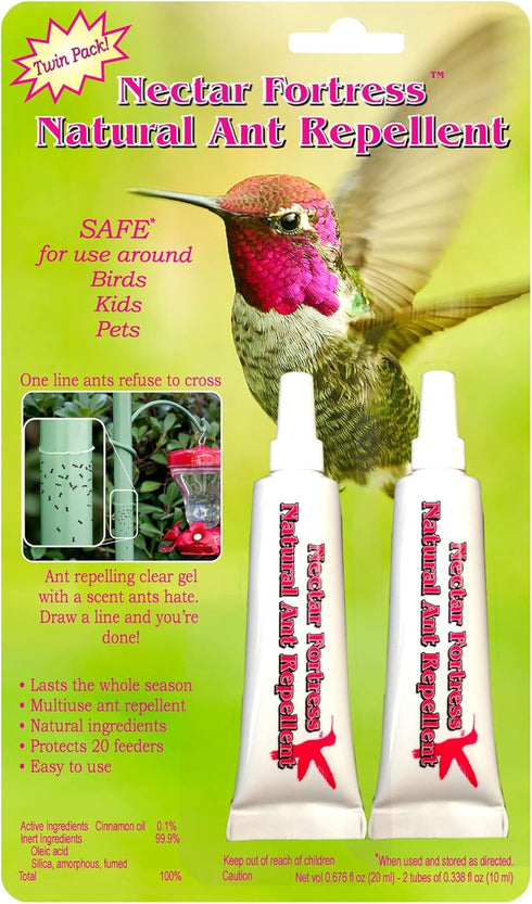 Nectar Fortress™ Natural Ant Repellent; Multi-Purpose Clear Gel Ant Guard for Hummingbird Feeders (Twin)...