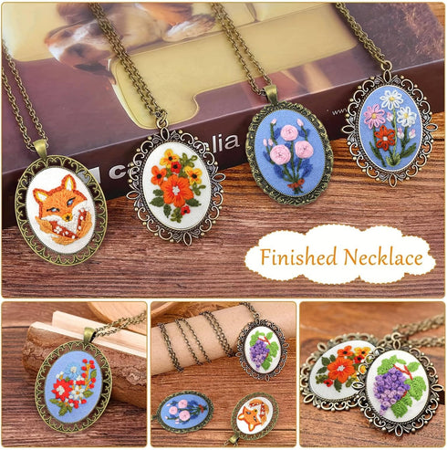 ZuoAnLF 6 Pieces Embroidery Pendant Kit for Beginner,Embroidery Stitching Necklace,Embroidery Kit for Necklace & Earrings & Hand Sewing Jewelry & ...