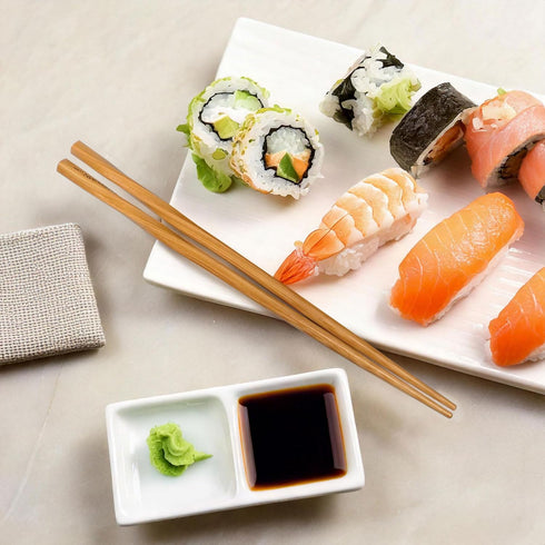 BambooMN Premium Reusable Japanese Bamboo Chopsticks, Twisted 9 inch - 6 Pairs...