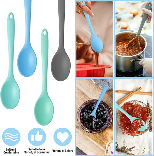 4 Pcs Silicone Mixing Spoons Nonstick Heat Resistant Silicone Cooking Spoon Multicolor Serving Baking Utensil for Kitchen Baking Serving Stirring...