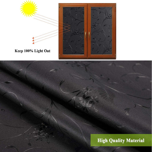 Mikomer Total Blackout Window Film,100% Light Blocking Privacy Glass Door Film Etched Flowers,Room Darkening Window Cling,No Glue/Heat Control/Ant...