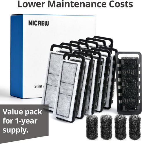 NICREW Slim Aquarium Filter Cartridges (12 pcs) with Intake Sponges (4 pcs)...