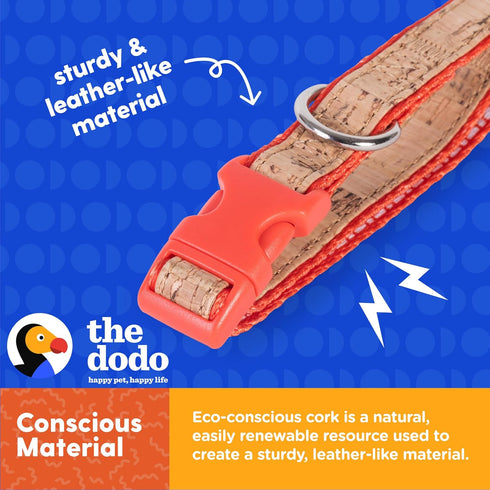 The Dodo Cork Dog Collar, Red Dodo Print; Size Large; Cork Material Collar for Dogs, Everyday Pet Apparel; Adjustable Snap Together, Pinch Release...
