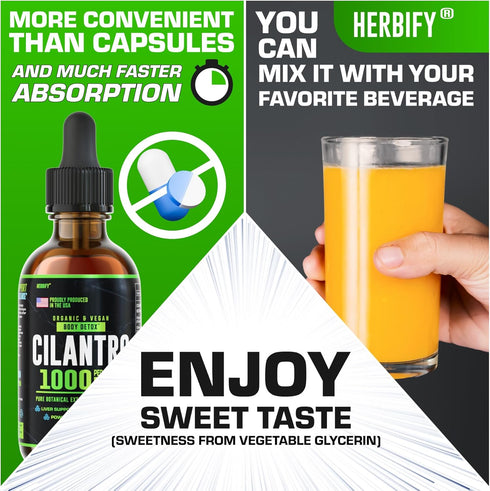 HERBIFY Cilantro Tincture - Herbal Cilantro Supplement for Detox - Rich Source of Antioxidants - Supports Heart and Body Cleanse - Made in USA - C...
