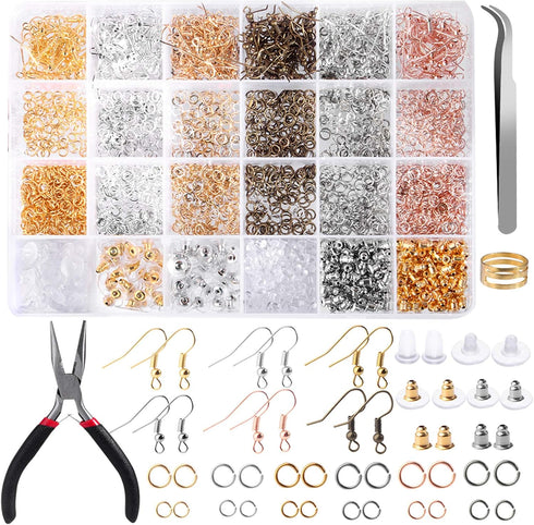 Hypoallergenic Earring Hooks Hicdaw 2500Pcs Earring Making Kit Earring Hooks with Jump Rings Earring Backs Pliers Tweezers Jump Ring Opener for DI...