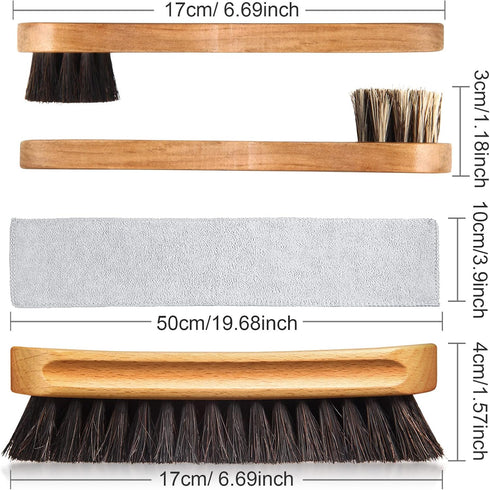 4 Pcs Horsehair Shine Shoes Brush Kit Polish Dauber Applicators Cleaning Leather Shoes Boots Care Brushes Suede Cleaner Brush with Microfiber Shoe...