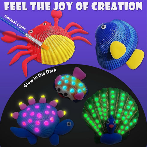 58 PCS Kids Arts & Crafts Painting Gifts for Boys Girls - Sea Shell Glow in the Dark Painting Kit 16 Real Shell Creative Activity DIY Craft Kits T...