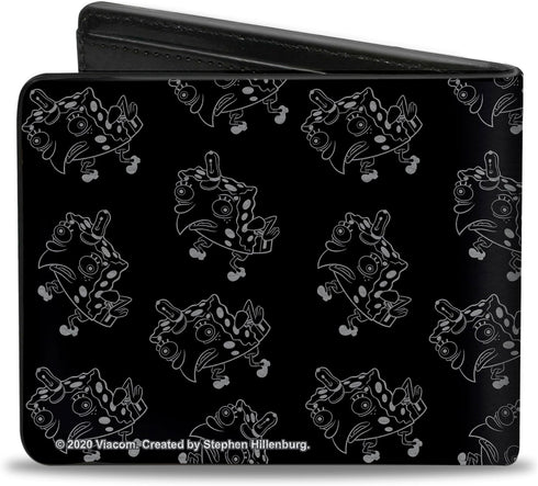 Nickelodeon Men's Wallet, Bifold, Mocking Spongebob Pose Outline Black Gray, Vegan Leather, Multicolor, Standard Size...