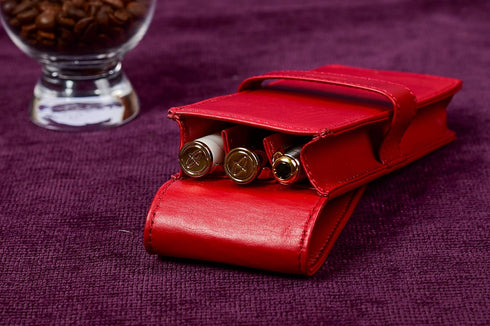 Leather Double Pen Case Pencil Pouch Holder for Two Fountain Ballpoint Rollerball Pens and Pencils (Red)...
