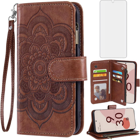 Asuwish Phone Case for Google Pixel 6 Wallet Cover with Tempered Glass Screen Protector and Flower Leather Flip Credit Card Holder Stand Folio Pur...