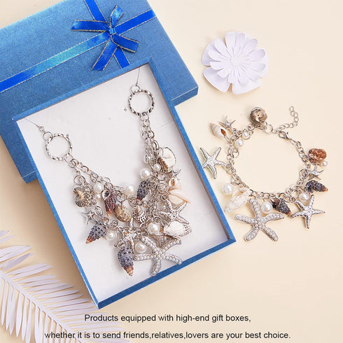 PH PandaHall 3 IN 1 Fashion Sea Shell Starfish Faux Pearl Collar Bib Statement Chunky Mermaid Tail Necklace Bracelet and Earrings Mermaid Costume ...