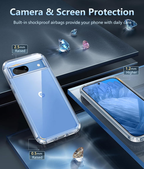 FNTCASE for Google-Pixel 8a Case Clear: Support Wireless Charging Military Grade Drop Protection Anti Yellowing Cell Phone Cover - Rugged Durable ...