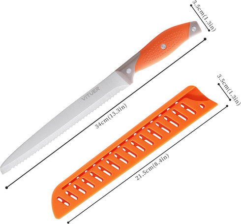 Bread Knife with Cover, 8 inch Serrated Bread Knife for homemade bread, Bread Cutter Ideal for Slicing Homemade Bread, Bagels, Cake (8-Inch Blade ...