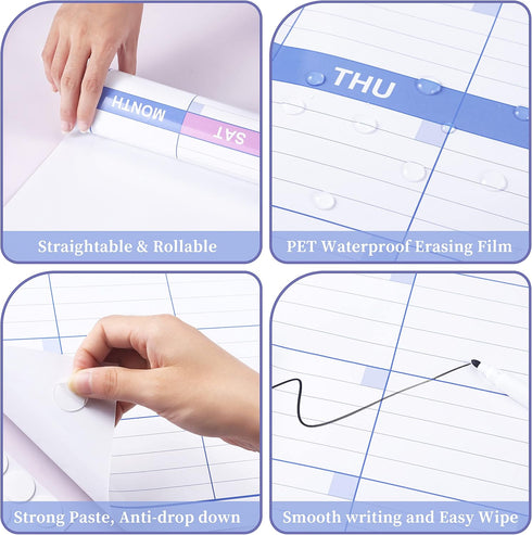 BooQool Large Dry Erase Calendar for Wall - Undated 3 Month Calendar, 27.7'' x 40'', Erasable & Reusable Laminated White Board with 8 Round Sticke...