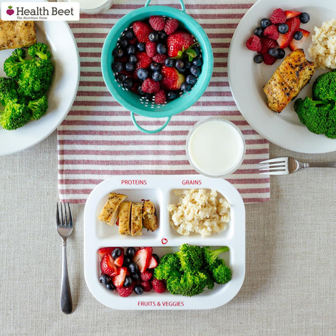 Health Beet MyPlate Portion Control Plate – 3 Divided Sections for Proteins, Grains & Fruit+Veggies - Dishwasher & Microwave Safe Sectioned Plates...