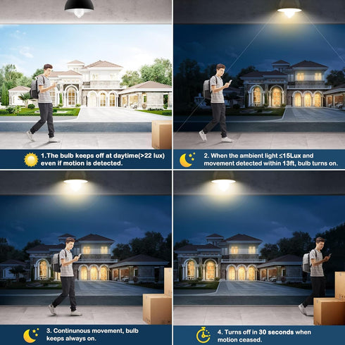 Motion Sensor Light Bulbs - 9W (60W Equivalent) E26 Motion Activated LED Light Bulb 3000K Warm White Dusk to Dawn Security Bulb Auto On Off Indoor...
