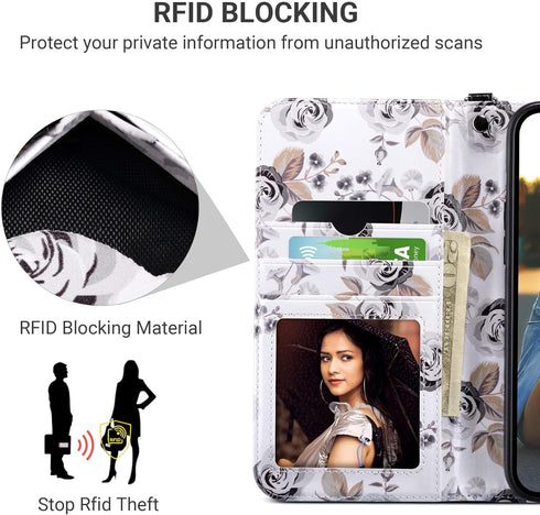 ULAK Compatible with iPhone 13 Pro Wallet Case for Women, Premium PU Leather Flip Cover with Card Holders, Kickstand Feature Folio Purse Case for ...