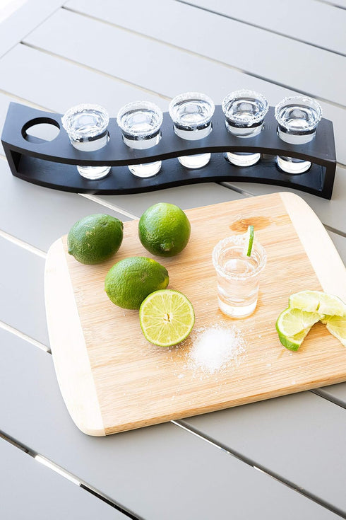 LEMONSODA Shot Glass Set of Glasses with Wood Layered Base Tray - Shot Glasses for Whiskey, Tequila, Rum, Vodka - Shot Glasses - Housewarming Gift...