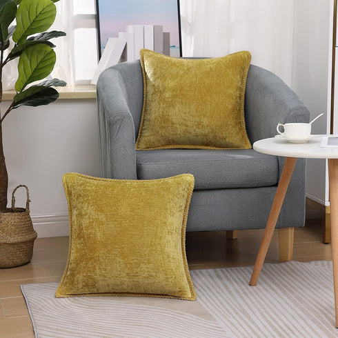 decorUhome Chenille Soft Throw Pillow Covers 18x18 Set of 2, Farmhouse Velvet Neutral Decorative Pillow Covers with Stitched Edge for Couch Sofa B...