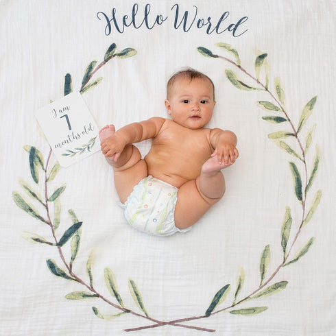 lulujo Baby’s First Year Milestone Blanket and Card Set | 40in x 40in (Hello World)...