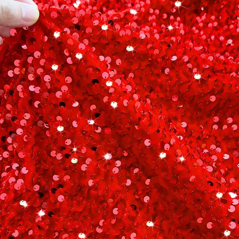 Sequin Fabric Red Glitter Fabric Stretch Velvet Fabric by The Yard 1 Yard Mermaid Sequins Fabric Large Sequins Christmas Fabric for Sewing Dress S...