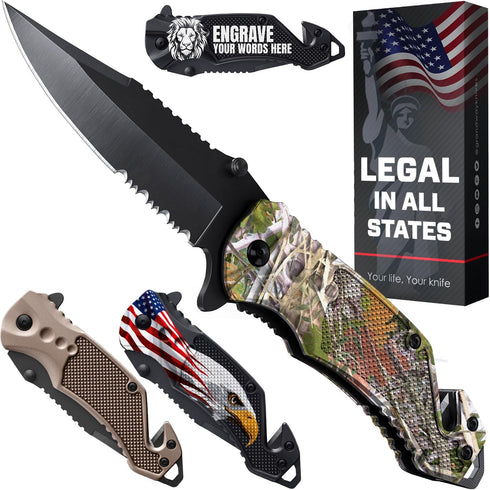 2.95” Legal Pocket Knife - Camo Folding Knife - Military Style - Small Sharp Tactical Knives - Best for Hunting Work Outdoor Activities - Mens Gif...