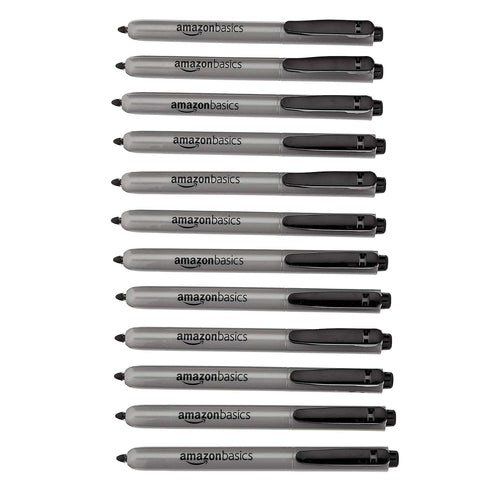 Amazon Basics Retractable Permanent Markers - Black, 12 Count...