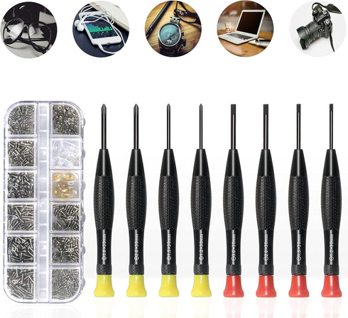 Eyeglass Repair Kit with Glasses Screws - Contains Precision Screwdriver kit and Nose Pads, Cleaning Cloth, Tweezers, Complete Glasses Repair Kit...