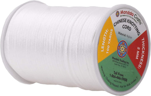Mandala Crafts Nylon Satin Rattail Cord 2mm White - 100 Yds Chinese Knotting Cord for Bracelet Necklace Jewelry Making Macrame Trim...