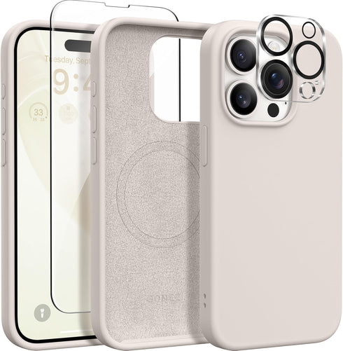 GONEZ for iPhone 15 Pro Max Case Silicone, Compatible with Magsafe, 2X Camera Protector + 2X Screen Protector, Soft Anti-Scratch Microfiber Lining...