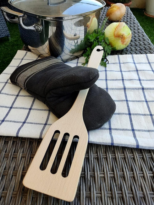 Long Handle Slotted Wooden Spoon 16 inch – European Made Heavy Duty Large Wooden Spatula & Stir Paddle – 100% Natural Solid Hardwood – Healthy and...