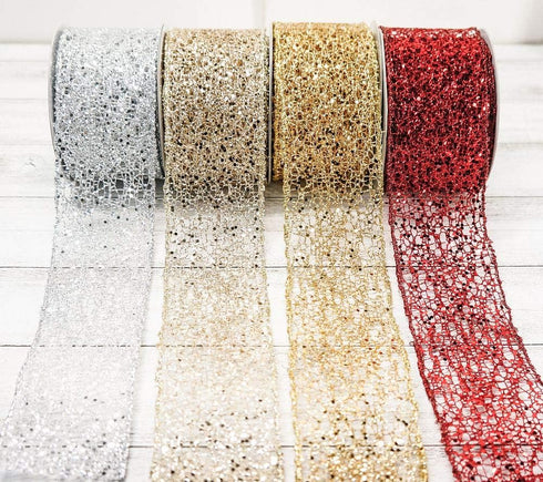 CT CRAFT LLC Sparkling Glitter Mesh Wired Ribbon 2.5" x 10 Yards Silver for Christmas Home Decor Bow Gift Wrapping DIY Crafts Wreath...