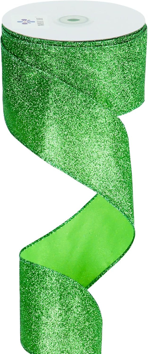 MEEDEE Lime Green Ribbon Green Glitter Ribbon 2.5 Inch Lime Green Wired Ribbon by 25 Yards Lime Green Christmas Ribbon Lime Green Ribbon for Chris...