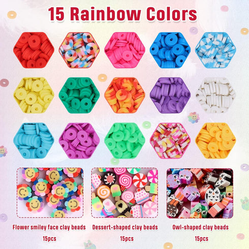 QUEFE Clay Beads Bracelet Making Kit, Preppy Polymer Clay Beads Friendship Bracelet Kit with Charms Letter Beads for Crafts, Jewelry Making, Gifts...