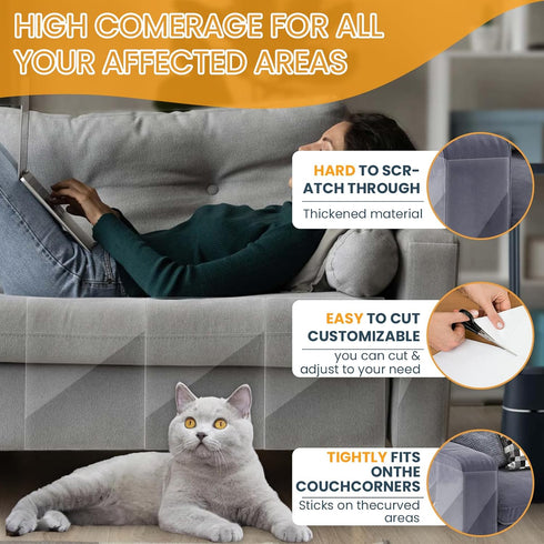 Cat Scratch Deterrent Sofa Furniture Protectors, Clear Self-Adhesive Couch Pads from Cats Scratching, Door Wall Anti Pet Scratch Tape Guards, 10 P...