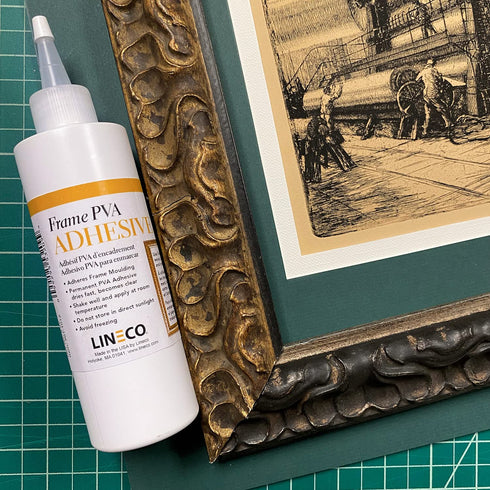 LINECO PVA Adhesive, Picture Frame Glue, Adhere Wood or MDF Frames, Dries Clear Flexible, 8 oz, Ideal for Wood Paper Board Framing Collage Crafts ...